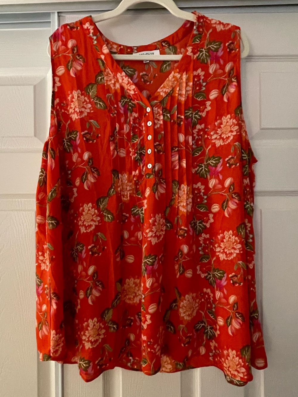 Rose + Olive Women’s Floral Tank Top Blouse with Pleated Button Detail